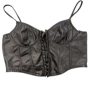 American Vintage Black Faux Leather Corset Bustier Crop Top Y2K Goth Size L